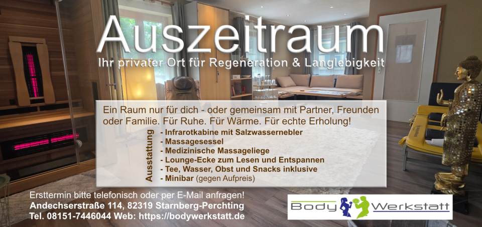 Der Auszeitraum kann von Mitgliedern der Bodywerkstatt direkt über die "Butterfly Member App" gebucht werden. Externe Nutzer können den Raum auf Anfrage per E-Mail oder telefonisch für sich oder die Familie buchen.